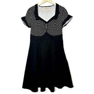 Acevog Womens Dress Retro Polka Dot Swing Cap Sleeve Black White Size Large